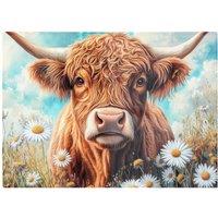 Warren Reed - Designer Highland Cow With Daisies Chopping Board in Brown