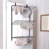 OHS Over The Door Tiered Foldable Drying Rack Towel Storage Organiser Rail Hanger in Black