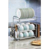 Living and Home 3-Tier Metal Dish Drainer Rack Storage Shelf Stainless Stand Bowl Plate Dryer Tray Kitchen with Kitchenware Storage Rack in White