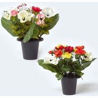 Homescapes Set of 2 Anemone Artificial Flowers in Grave Vases