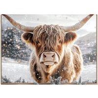 Warren Reed - Designer Wintery Highland Cow Chopping Board in Brown