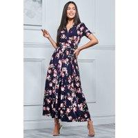 Jolie Moi Women's Kiera Wrap Front Maxi Dress in Navy | Size: 8