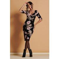 Jolie Moi Women's Pranavi Print Scuba Bodycon Dress in Black | Size: 10