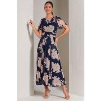 Jolie Moi Women's Paityn Angel Sleeve Mesh Maxi Dress in Navy | Size: 10