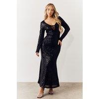 In The Style Women's Black Long Sleeve Maxi Sequin Dress | Size: 10