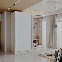 Sliding Wardrobes 4U Modern Sliding Wardrobe with LED Light W 200 x H 217 x D 62 in White