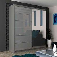 Sliding Wardrobes 4U High Gloss Double Sliding Wardrobe with LED Light W 150 x H 217 x D 62 in Grey
