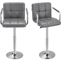 2 Pcs PU Leather Grid Upholstery Bar Stools Adjustable Height with Metal Armrest