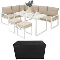 Monstershop Aluminium Corner Sofa Set With Black Rattan Storage Box - White