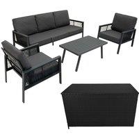 Monstershop Aluminium 4 Piece Sofa Set with Black Rattan Storage Box - Anthracite Grey