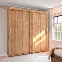 Sliding Wardrobes 4U Modern Sliding Wardrobe with LED Light W 203cm x H 217cm x D 62cm in Light Oak