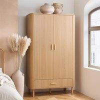 Birlea 2 Door 1 Drawer Oak Brown Wooden Fluted Wardrobe Axel