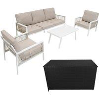Monstershop Aluminium 4 Piece Sofa Set with Black Rattan Storage Box - White