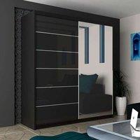 Sliding Wardrobes 4U High Gloss Double Sliding Wardrobe with LED Light W 180 x H 217 x D 62 in Black