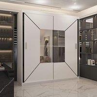 Sliding Wardrobes 4U Modern Double Sliding Wardrobe with LED Light W 203 x H 217 x D 62 in White