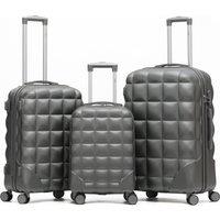 Flight Knight Set Of Three Hard Case Bubble Design Check-in Size Suitcases in Grey | Size: Cabin