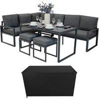 Monstershop Aluminium Corner Sofa Set With Black Rattan Storage Box - Anthracite Grey