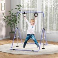HOMCOM Adjustable Height Foldable Kids Gymnastics Bar w/ Non-Slip Mats in Purple
