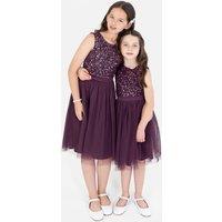 Maya Deluxe Girl's Flower Girl Embellished Midi Dress in Grape | Size: 9-10 Years