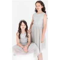 Maya Deluxe Girl's Flower Girl Embellished Midi Dress in Grey | Size: 7-8 Years