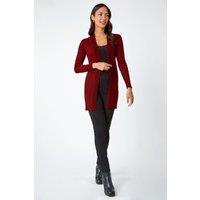 Roman Women's Longline Stretch Ribbed Cardigan in Wine | Size: 10