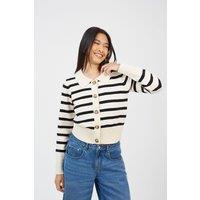 Brave Soul Women's Stripe Collared Cardigan in Cream | Size: XL