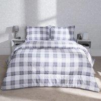 OHS Gingham Check Coverless Duvet 10.5 TOG Bedding Pillowcases Set in Light Grey | Size: Double