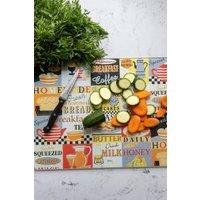 KitchenCraft Premium Glass Work Surface Protector, White Marble & Wood Design