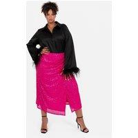 Lovedrobe Women's Sequin Midi Wrap Skirt in Fuchsia | Size: 24