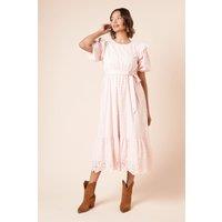 Dorothy Perkins Women's Cutwork Ruffle Sleeve Puff Sleeve Midi Dress in Pink | Size: 12