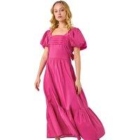 Dusk Cotton Pleated Puff Midi Dress