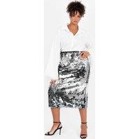 Lovedrobe Women's Zig-Zag Sequin Midi Skirt in Grey | Size: 22