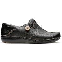 Clarks Women's Un Loop Black Leather Slip Ons | Size: 4.5-Standard Fit