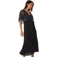 Roman Women's Sequin Embellished Chiffon Wrap Maxi Dress in Black | Size: 14