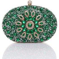 AJVANI Women's Diamante Embellished Oval Prom Clutch Bag in Green