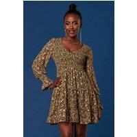 Jolie Moi Women's V Neck Shirred Detail Chiffon Dress in Green | Size: 14