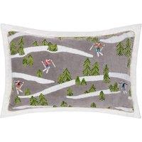 Paoletti Winter Alpine Embroidered 100% Cotton Cushion in Taupe | Size: 50 cm x 35 cm