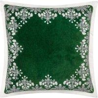 Paoletti Winter Bloom 100% Cotton Embroidered Cushion in Green | Size: 50 cm x 50 cm