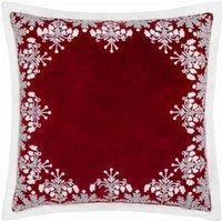 Paoletti Winter Bloom 100% Cotton Embroidered Cushion in Red | Size: 50 cm x 50 cm