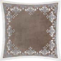 Paoletti Winter Bloom 100% Cotton Embroidered Cushion in Taupe | Size: 50 cm x 50 cm