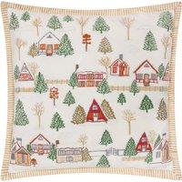 Paoletti Winter Ski Lodges Embroidered Polyester Filled Cushion in White | Size: 50 cm x 50 cm