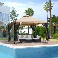 OUTSUNNY 3x3Metre Gazebo Patio Pavilion Canopy Tent with Netting & Shelf in Beige
