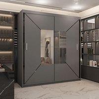 Sliding Wardrobes 4U Modern Double Sliding Wardrobe with LED Light W 150 x H 217 x D 62 in Grey