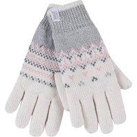 Heat Holders Women's Fairisle Fleece Lined Knitted Warm Winter Thermal Gloves in Cream | Size: Medium/Large