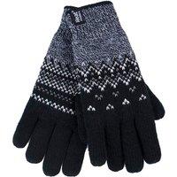Heat Holders Women's Fairisle Fleece Lined Knitted Warm Winter Thermal Gloves in Black | Size: S/M