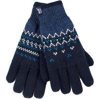 Heat Holders Women's Fairisle Fleece Lined Knitted Warm Winter Thermal Gloves in Navy | Size: Medium/Large
