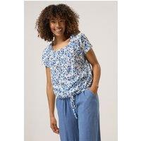 M&Co Women's Printed Tie Front Top in White | Size: 10