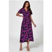 FS Collection Women's Floral Print Satin Wrap Maxi Dress In Magenta | Size: Large
