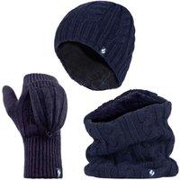 Heat Holders Women's Fleece Lined Thermal Winter Hat, Neck Warmer & Converter Gloves Set in Navy