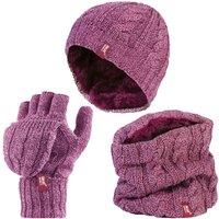 Heat Holders Women's Fleece Lined Thermal Winter Hat, Neck Warmer & Converter Gloves Set in Pale Pink